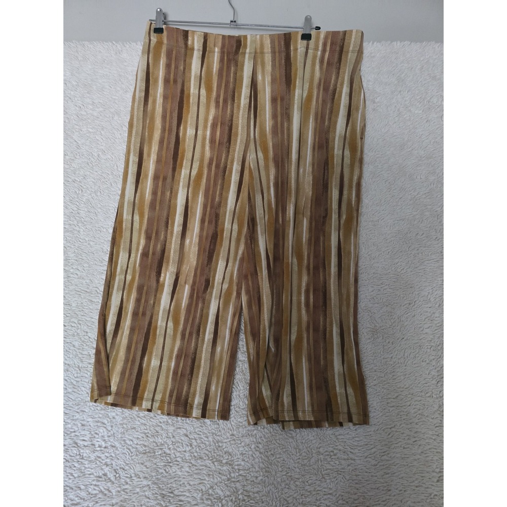 Women Vertical Striped Wide Leg Pants Brown Tan Beige Palazzo Boho Elastic...
